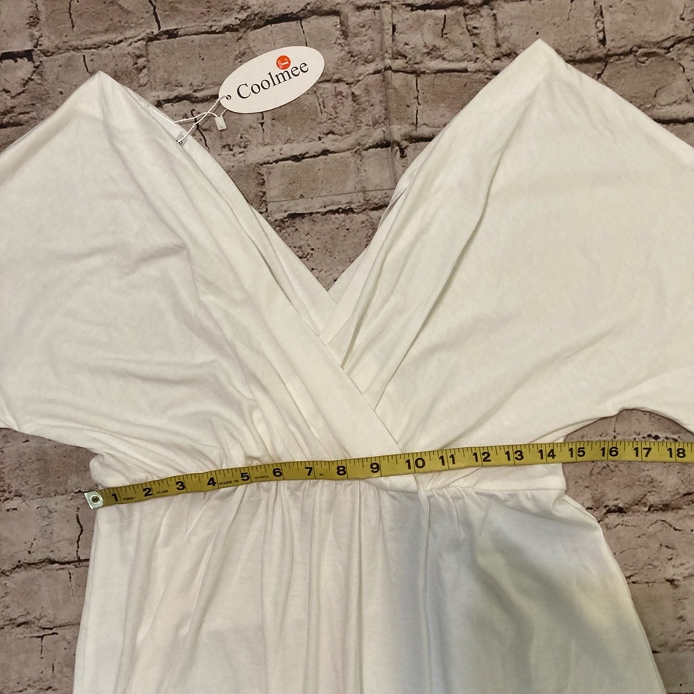 🔥NWT Coolmee white V-neck knee length short sleeve summer dress size L - Picture 4 of 9